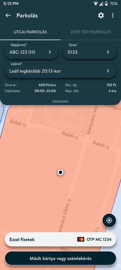 Közterületi és zárttéri parkolójegy-vásárlás egyszerűen és kényelmesen: keresd meg GPS segítségével a zónát, és fizess bankkártyával.